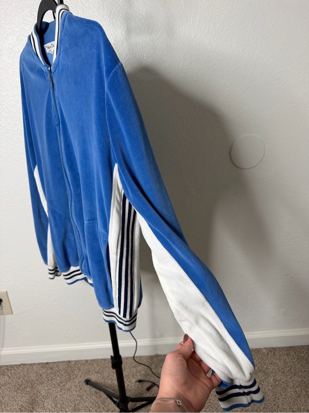 Dior Blue and White Striped Collar Zip Jacket - Picture 3 of 9
